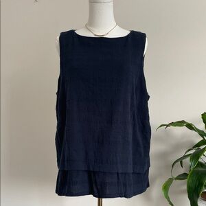 J. Jill Navy Blue 100% Cotton Sleeveless Round Neck Petite L Blouse